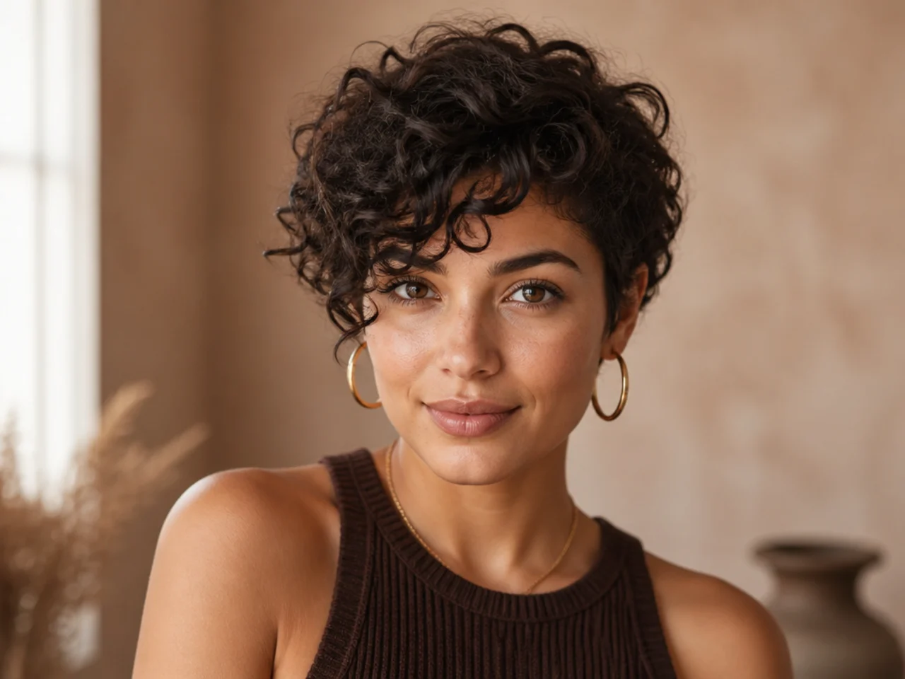 Short curly side swept bangs