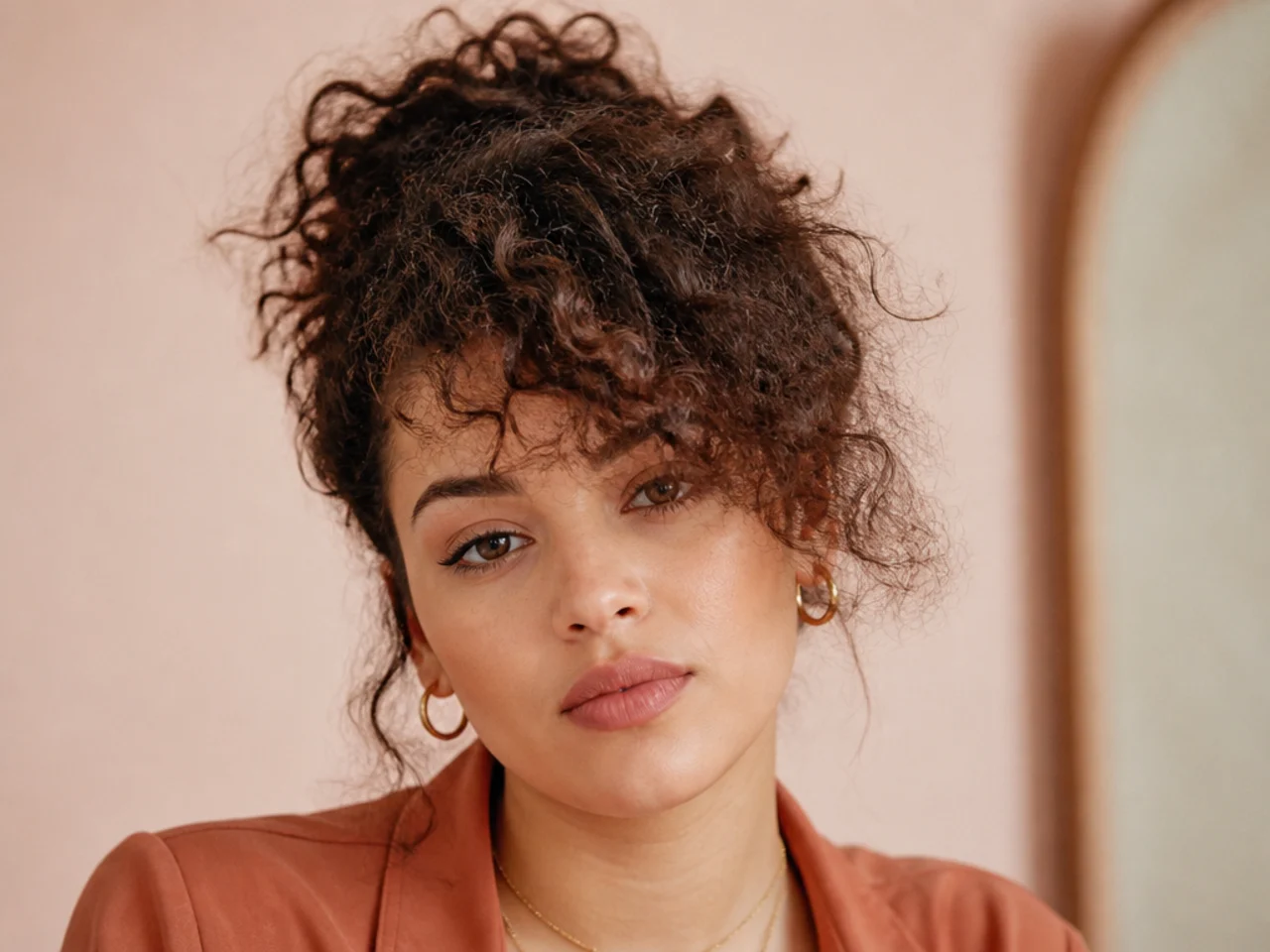 A curly fringe separated and frizzed by brushing