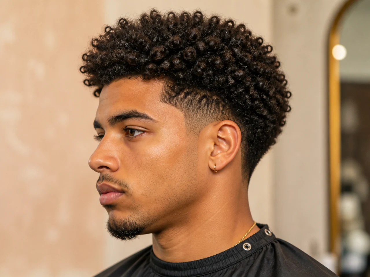 Black man with two and a half to three inches of 4A coily hair on top and a mid taper fade