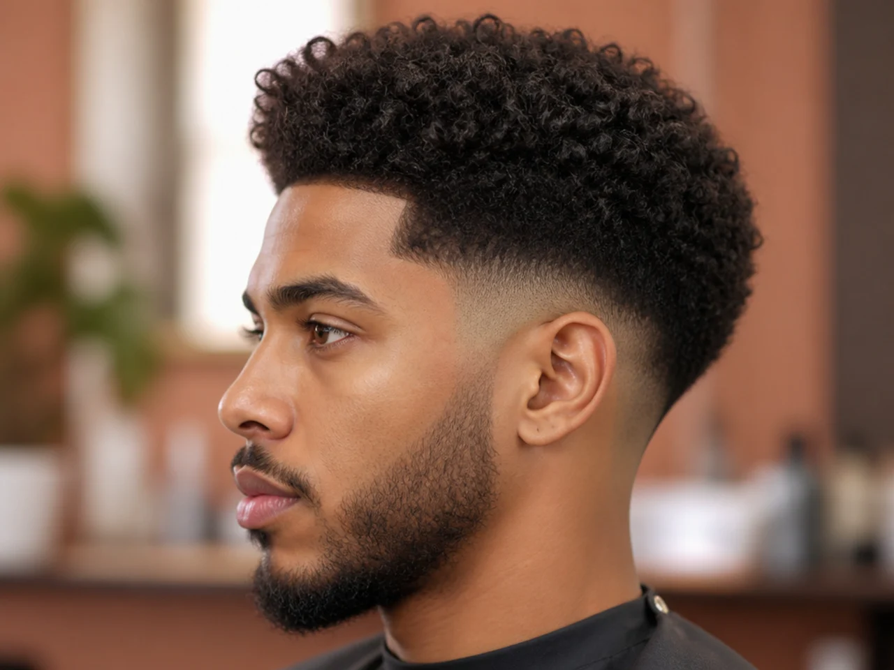 Black man with two and a half inches of 4B coily hair on top and a mid taper fade