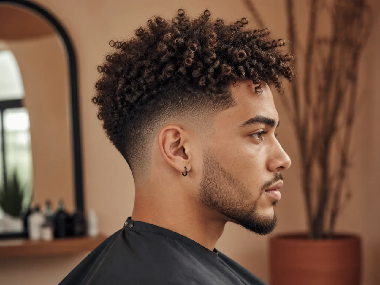 Twist-out curls on top with a taper fade