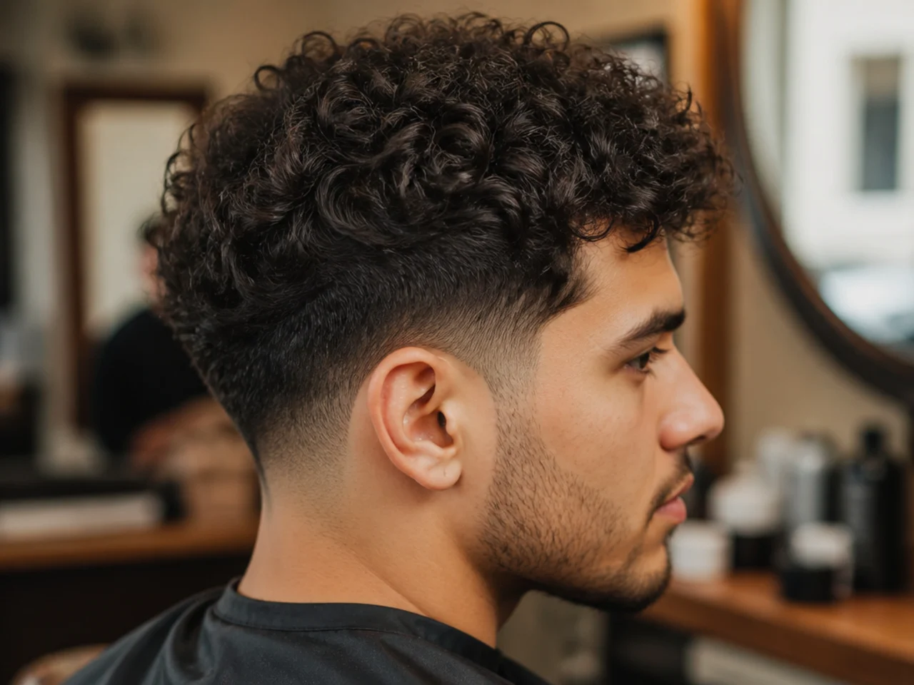A curly taper fade three weeks into growing out