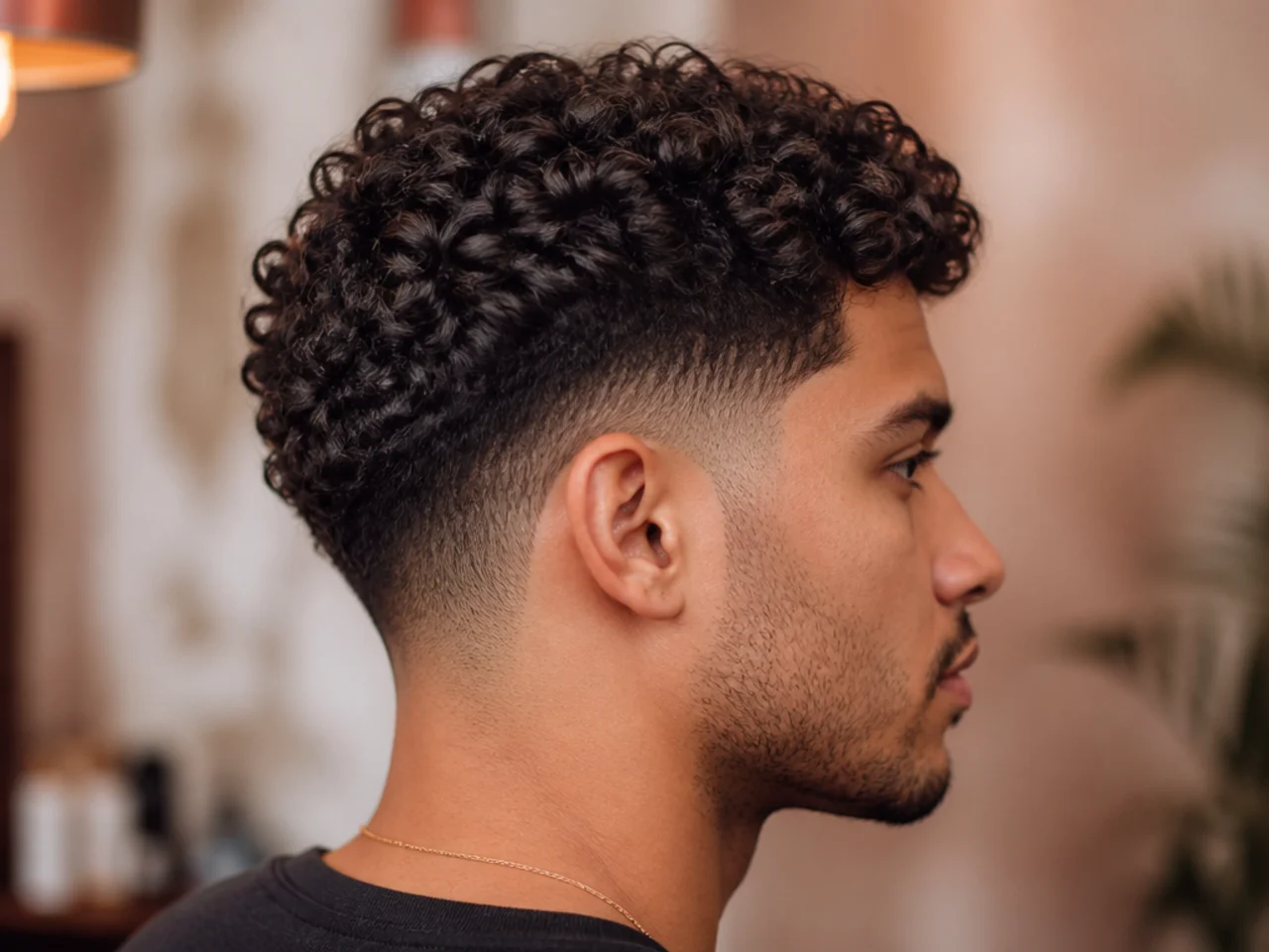 Curly mid taper fade with the blend at temple height