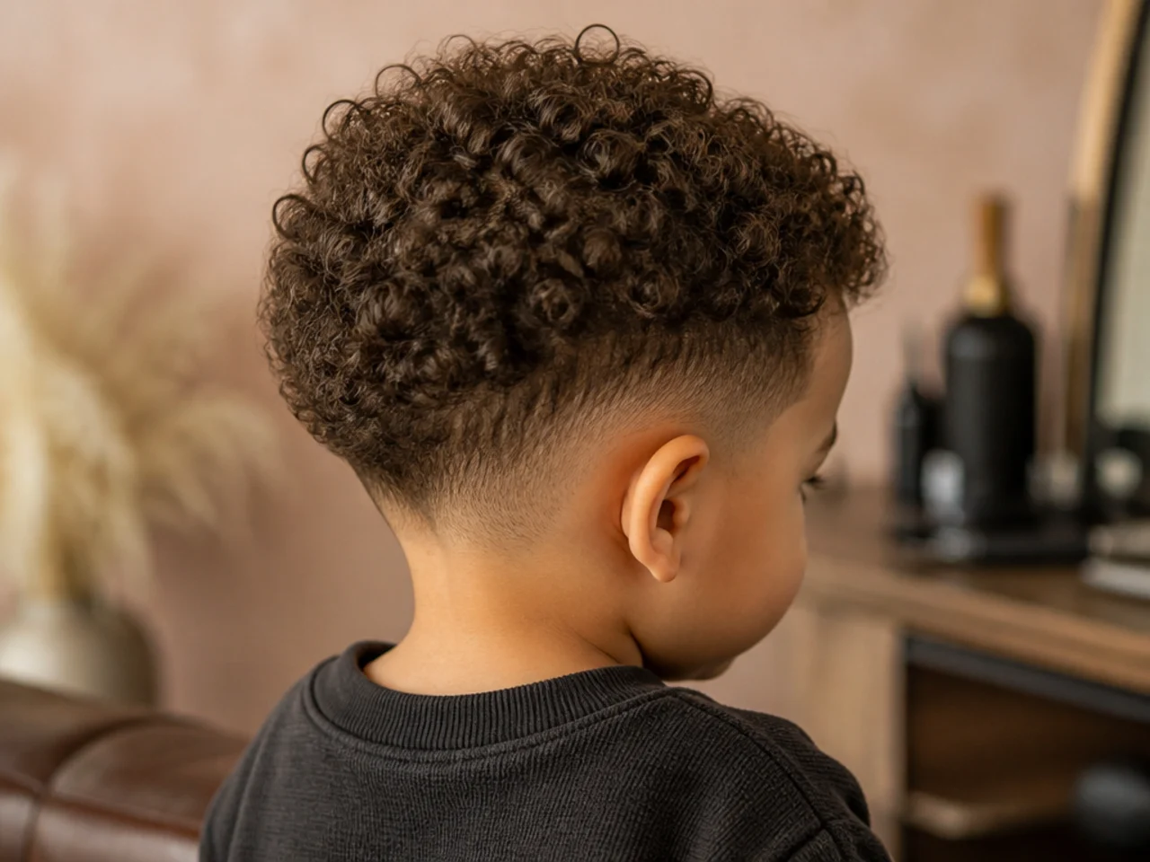 A toddler boy with a soft halo of curls