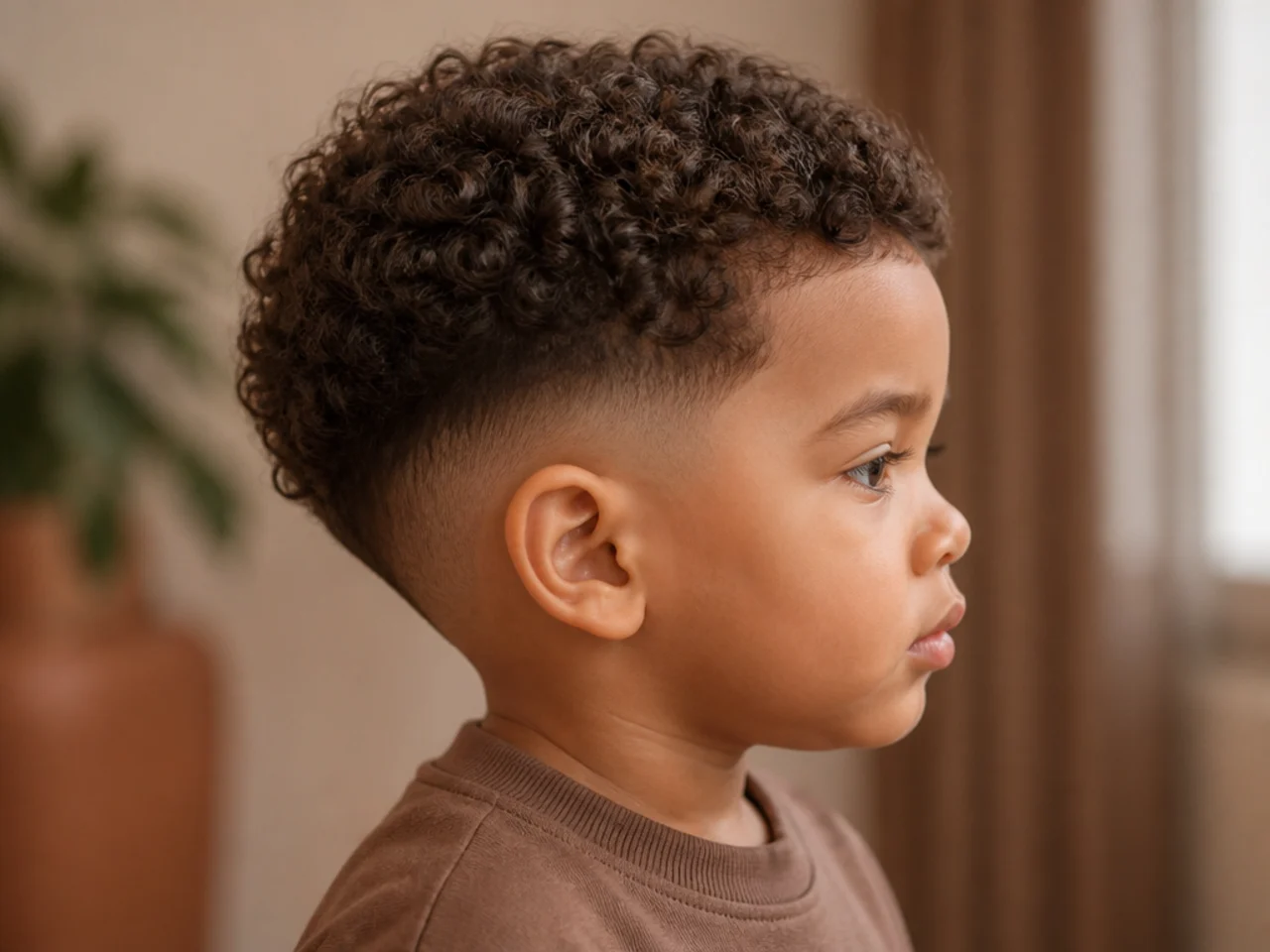A toddler boy with a rounded curly shape