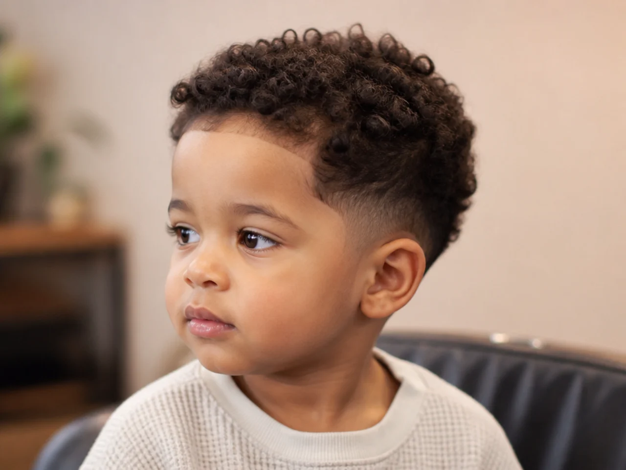 A toddler boy with short natural curls