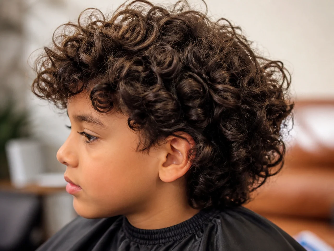 A young boy with long curls and no clipper line