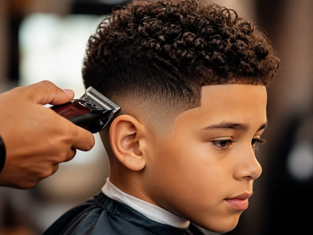 A boy having a routine haircut