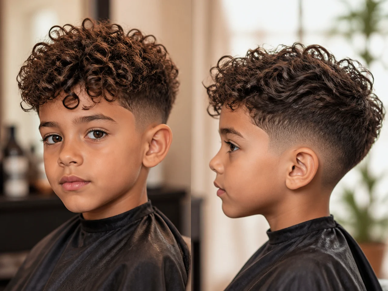 Curly hair pushing outward compared with flatter wavy sides