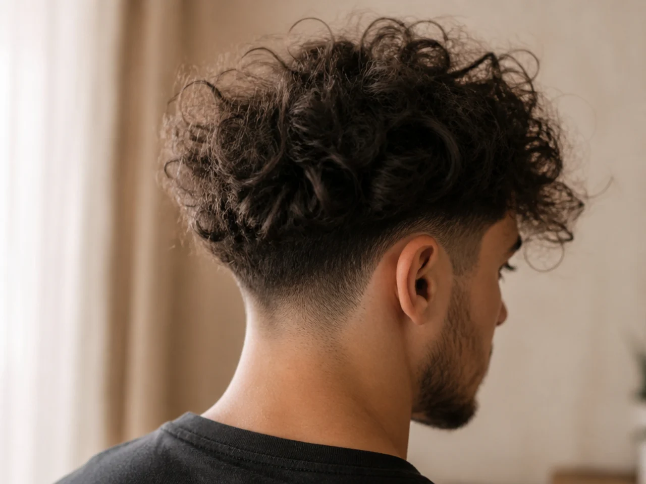 A man with frizzy curls on a humid day