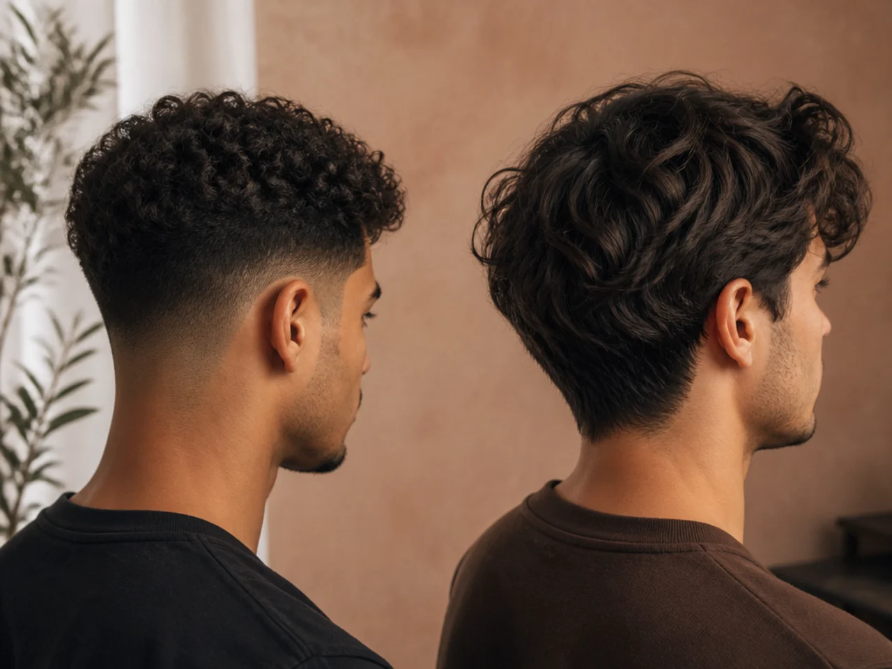 Short curly hair beside longer wavy hair