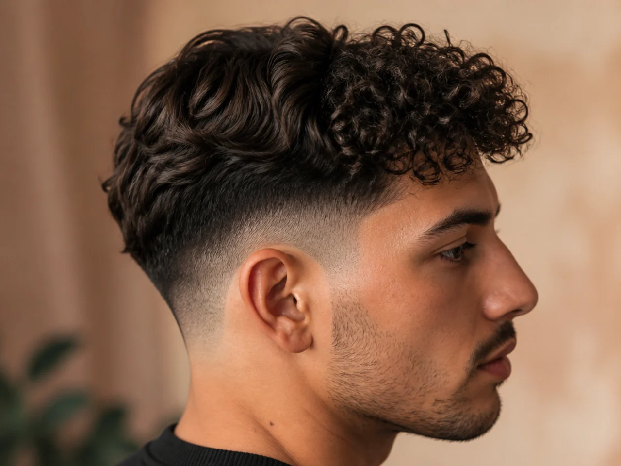 A wavy strand beside a curly strand