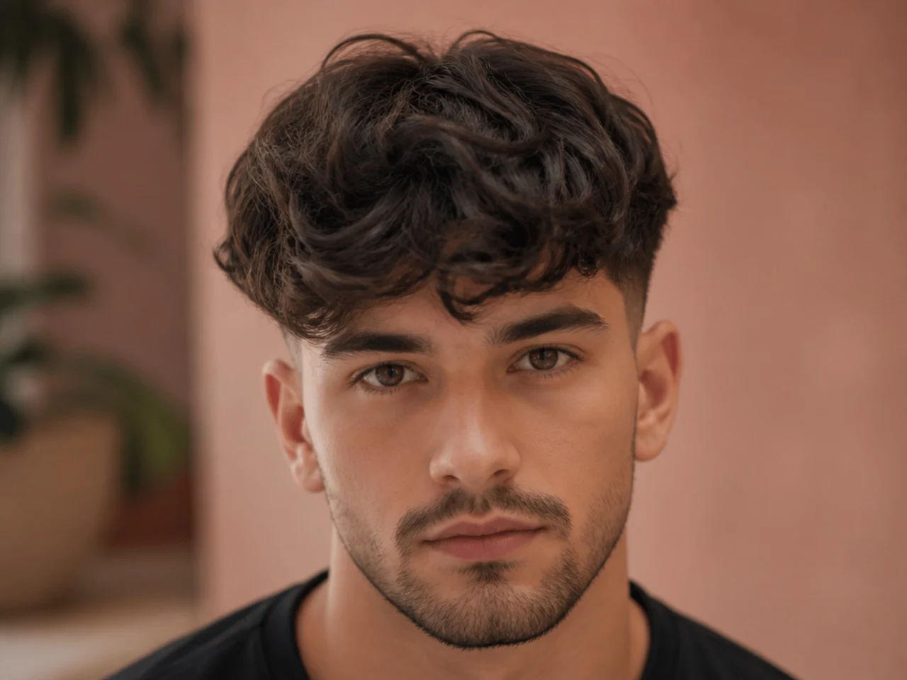Over-layered flat wavy hair on a man