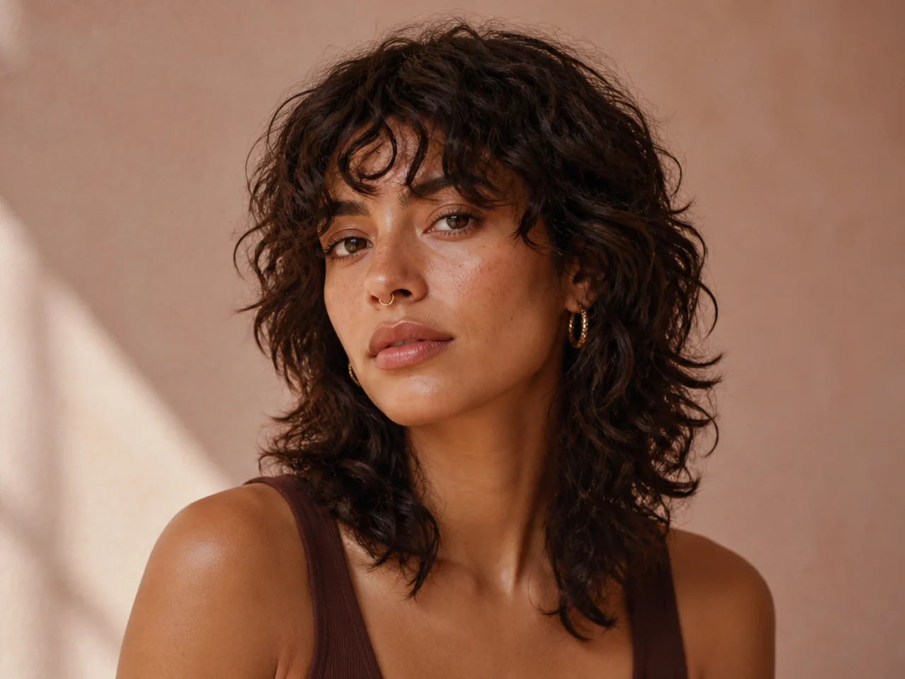 Curly wolf cut with a wispy fringe