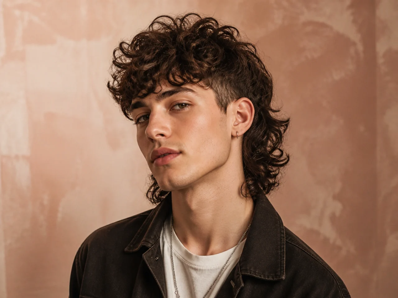 Men's curly wolf cut with tapered sides