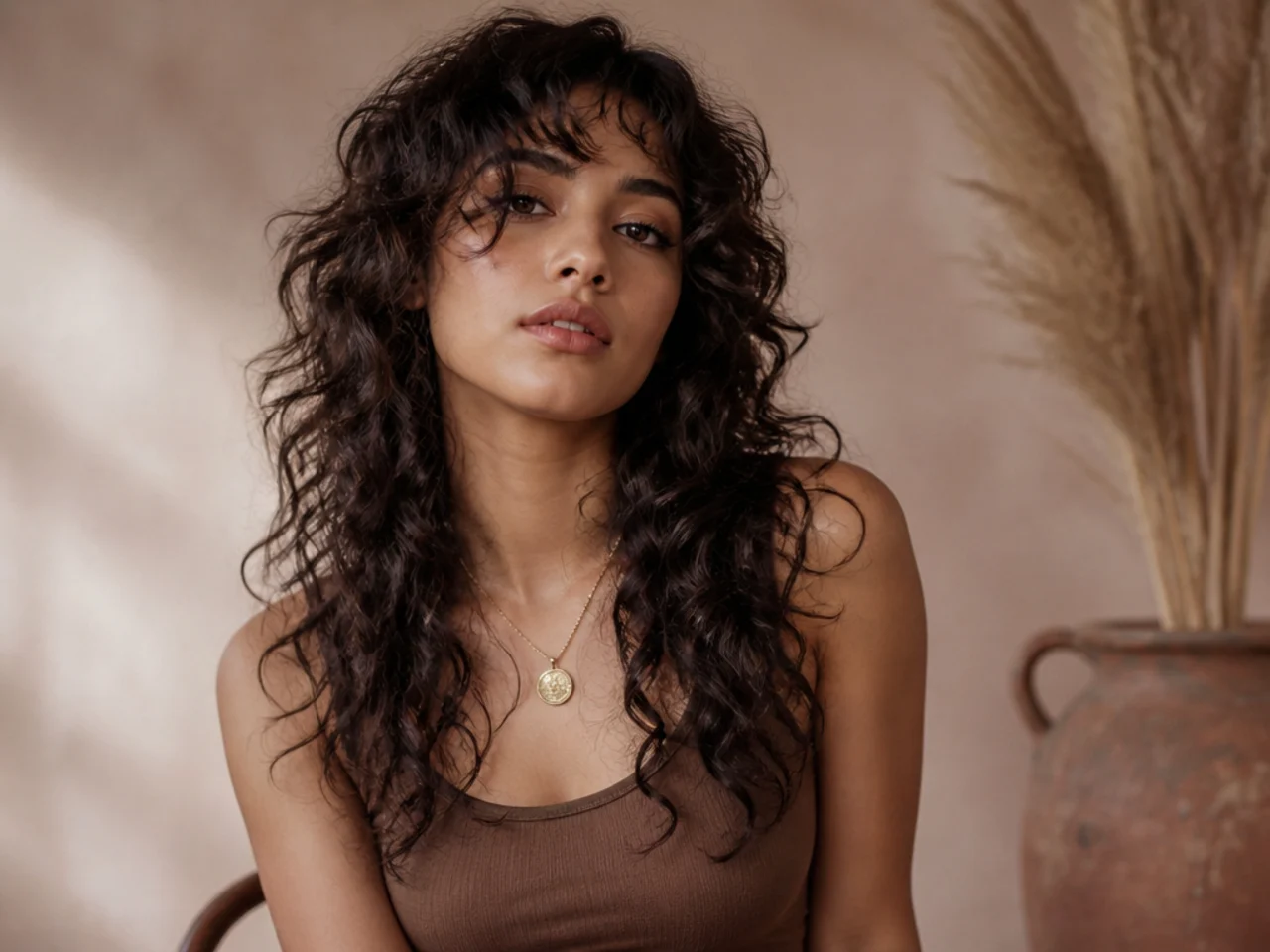 Long curly wolf cut past the shoulder blades