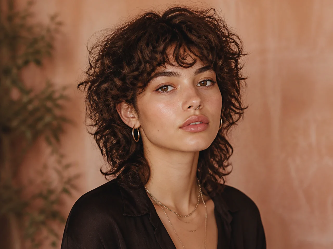 Three-quarter view of a finished curly wolf cut