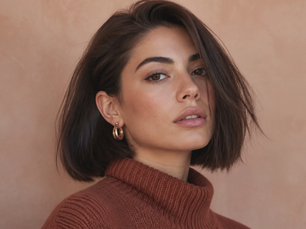 A bob with one side tucked behind the ear and the other falling loose