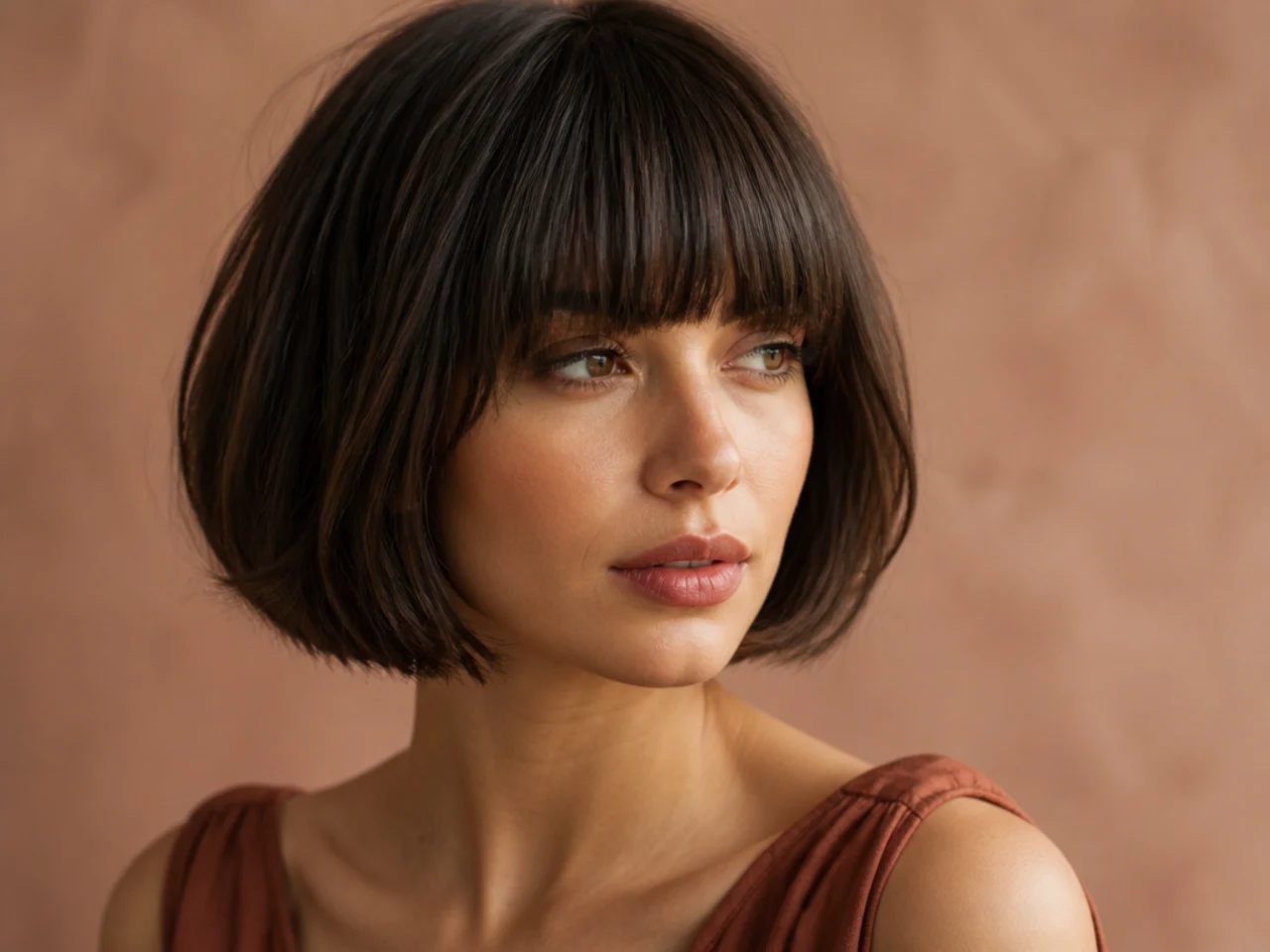 A bob with a rounded french bang sitting across the forehead