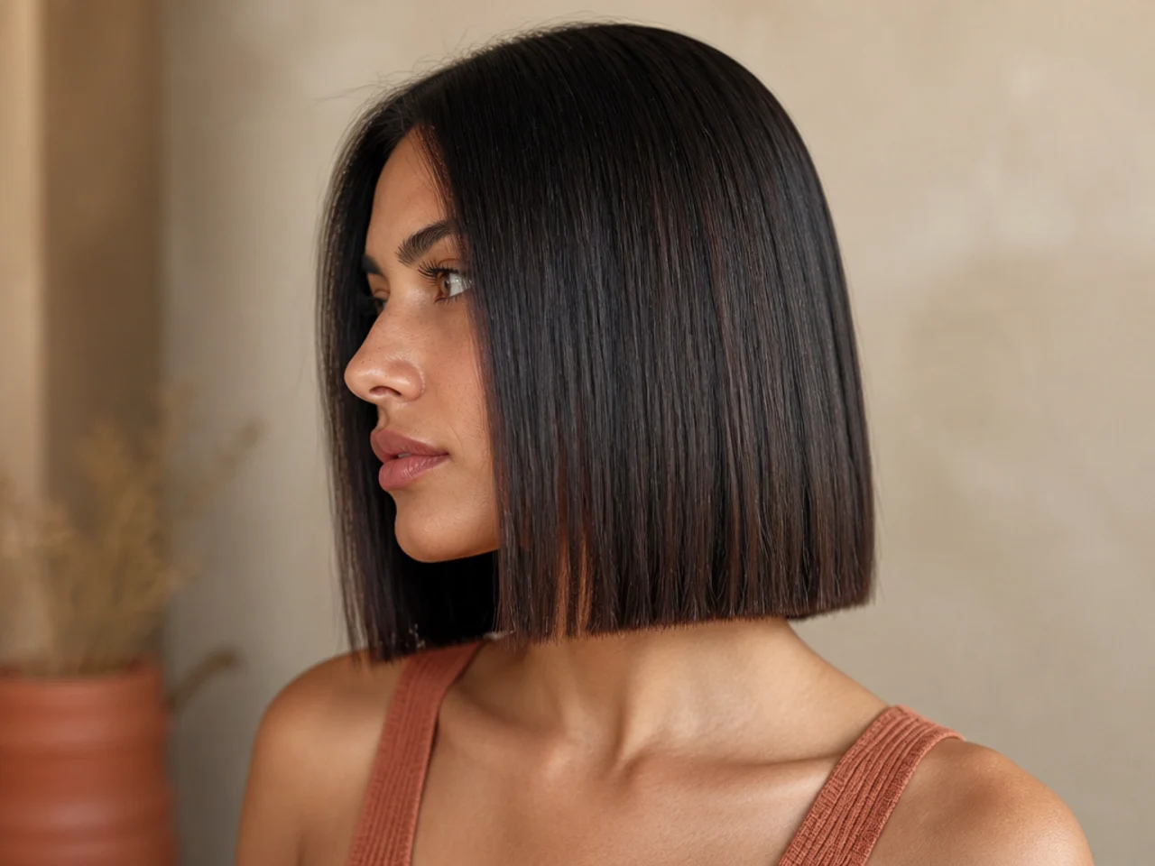 A single length bob with no layering and a heavy straight edge