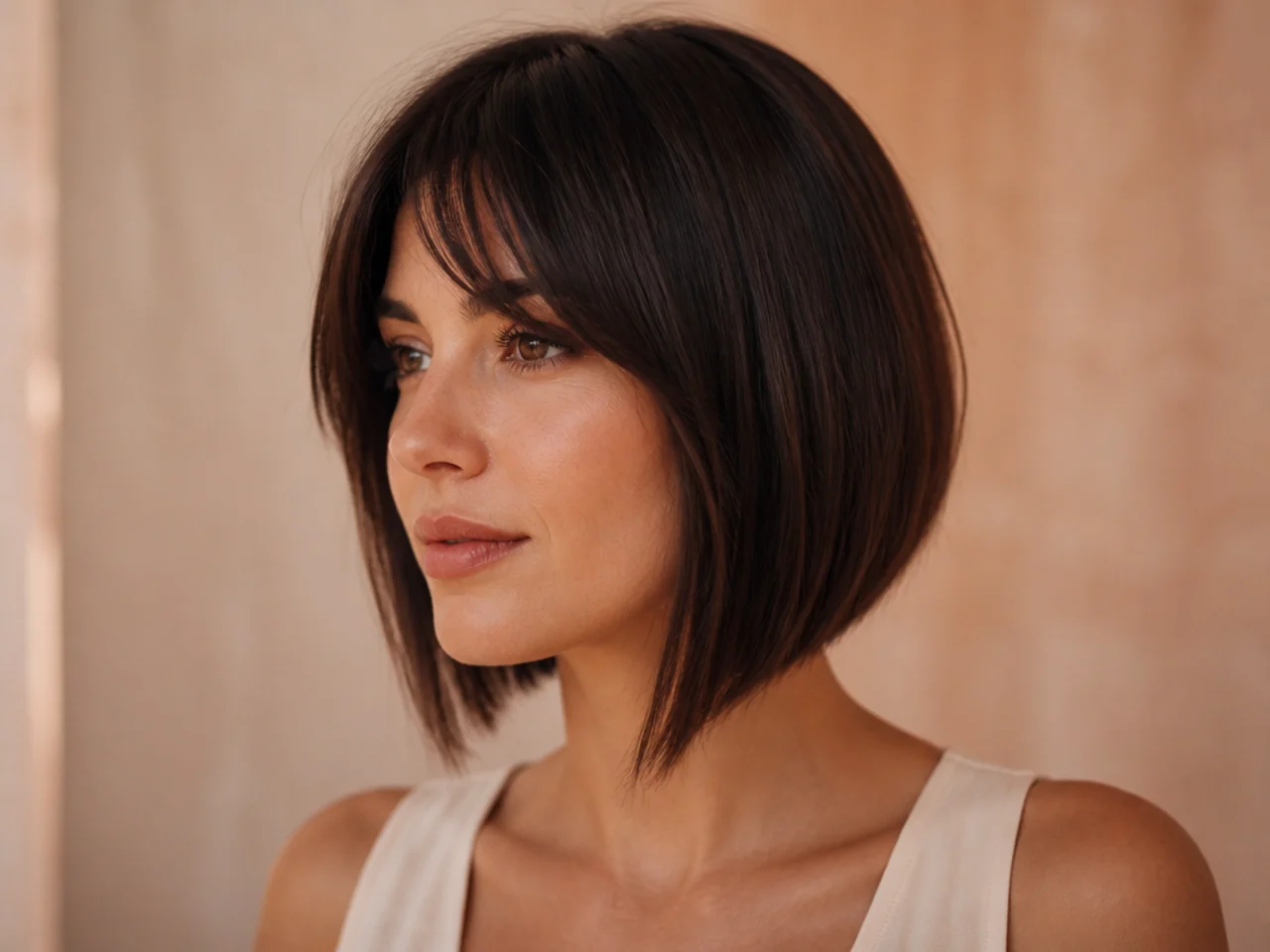 An A line bob angled longer at the front with parted bangs