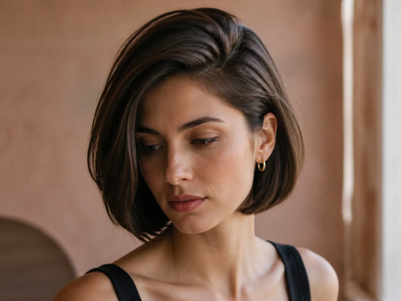 A bob with a deep side parting sweeping volume across the crown