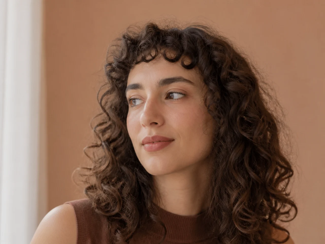 Curly bangs cut too short and lifting off the forehead