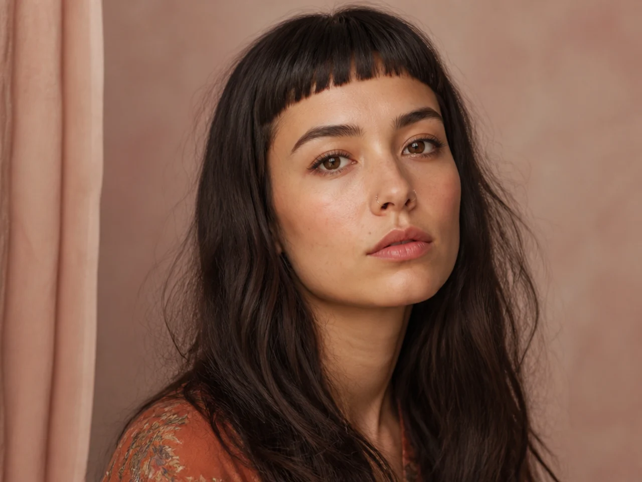 A fringe cut too short and too blunt sitting high above the eyebrows