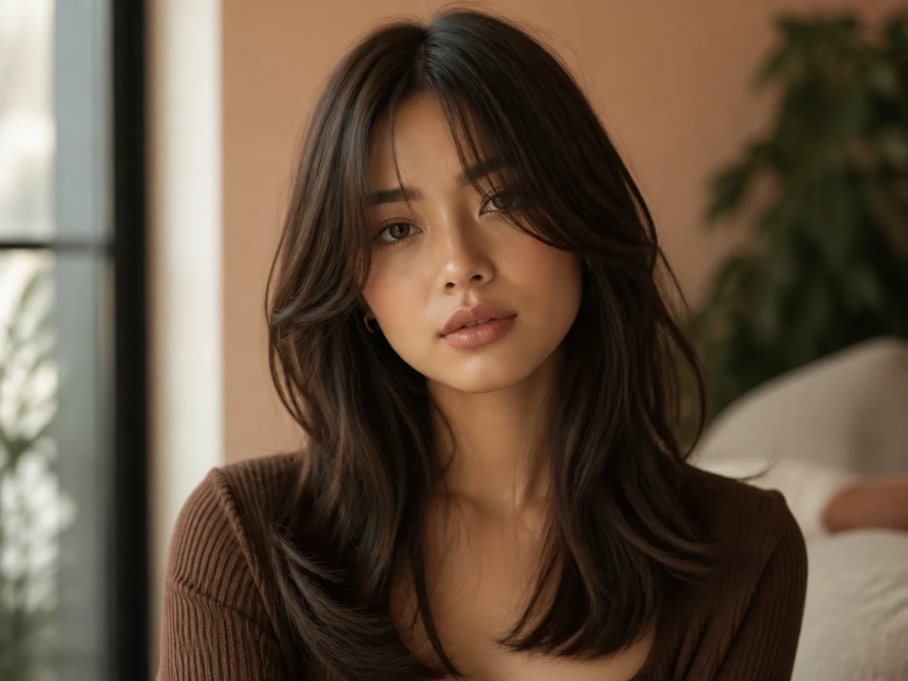 Curtain bangs whose shortest point sits level with the cheekbones