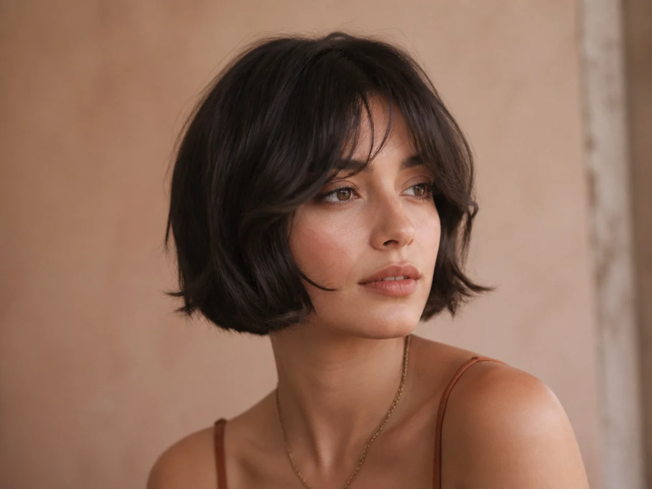 A short French bob with soft curtain bangs instead of a blunt fringe