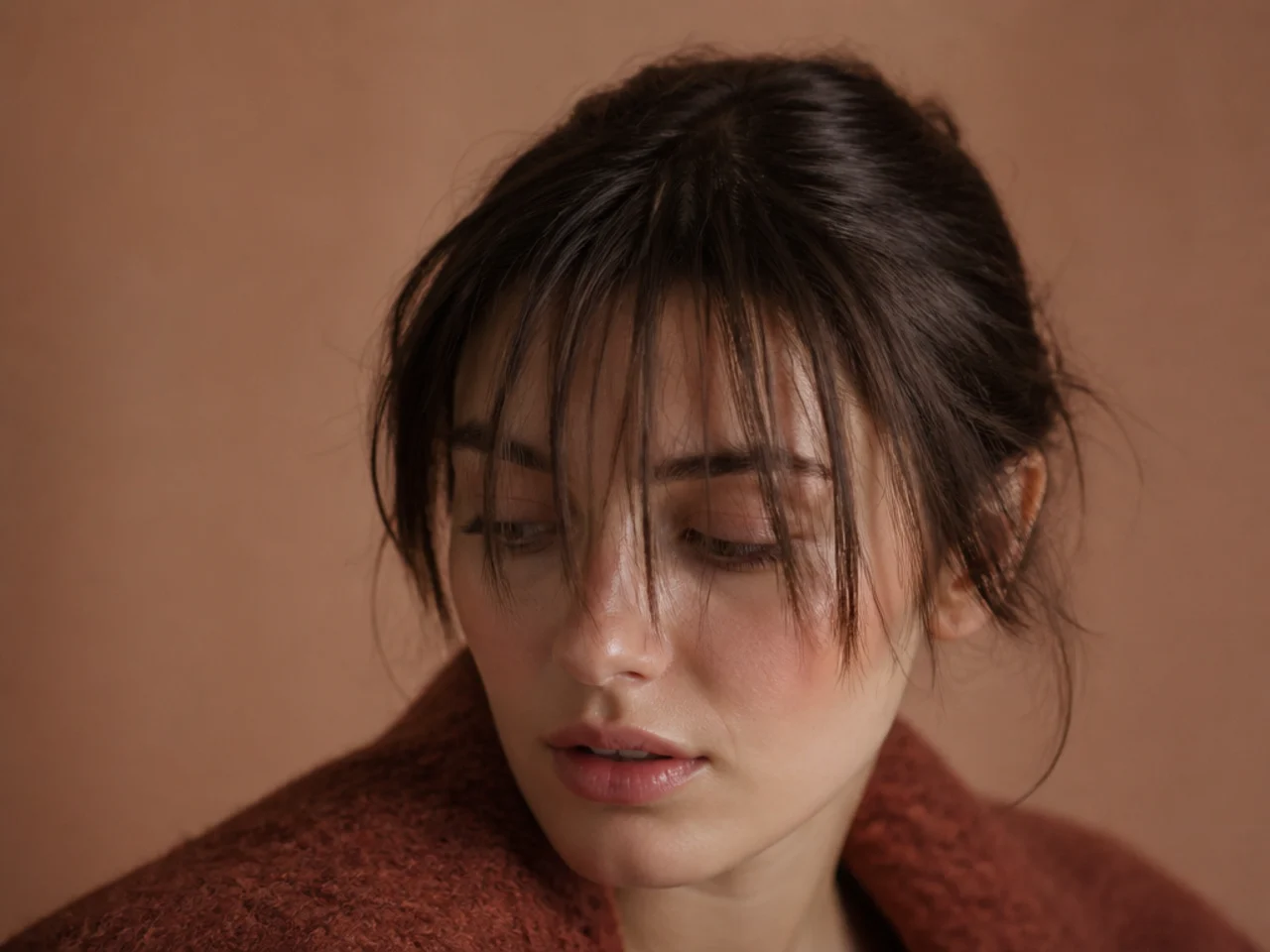 An over texturised fine fringe separated into thin uneven strings