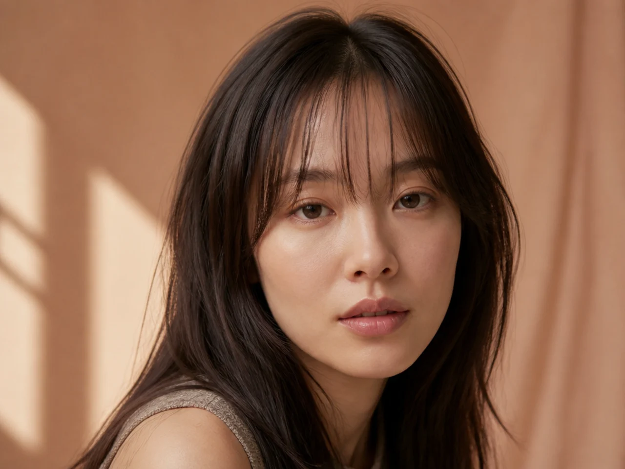 A fine see through fringe with the forehead visible between the strands