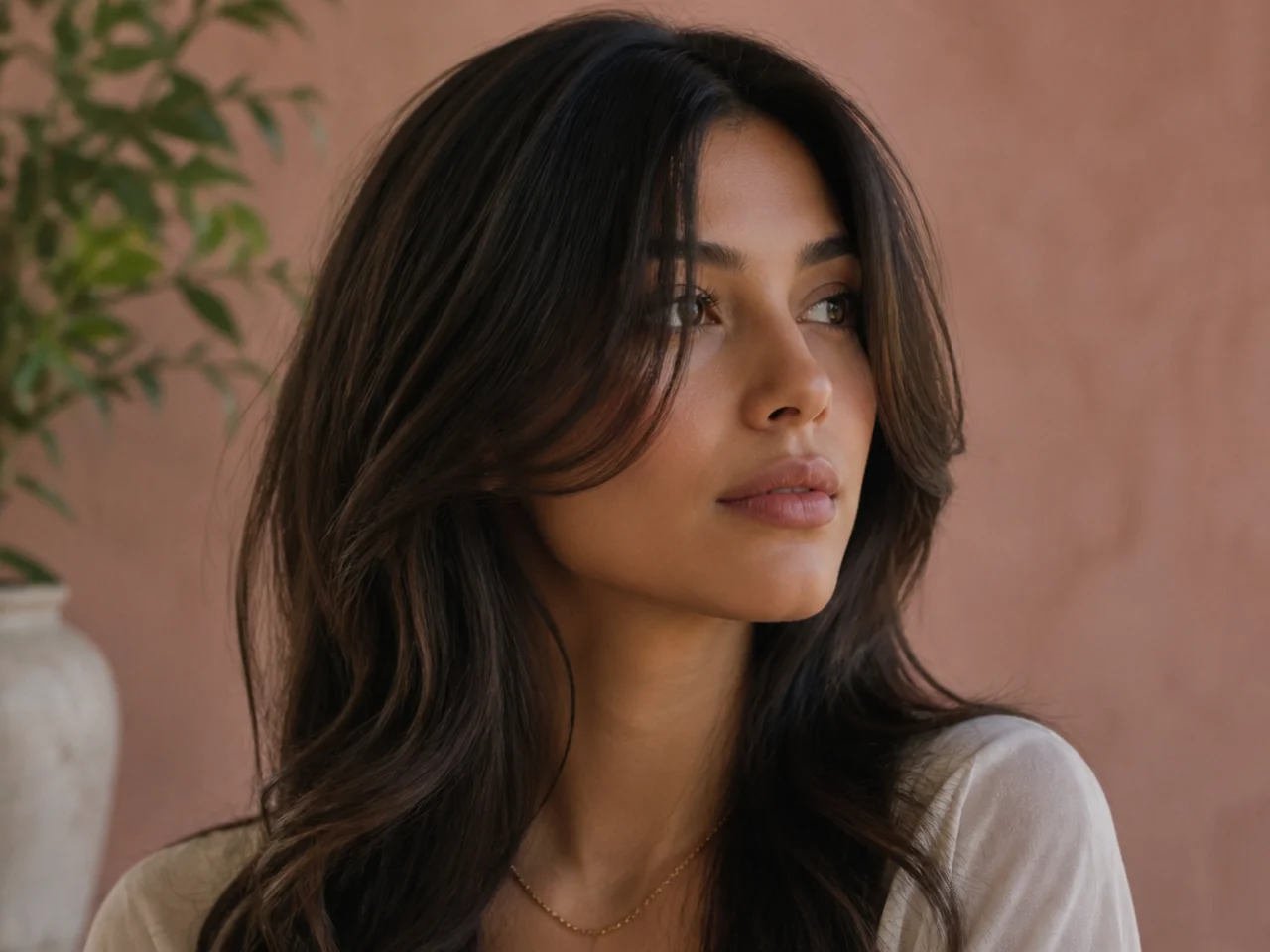 Long soft front pieces reaching the jaw with only a slight split at the forehead