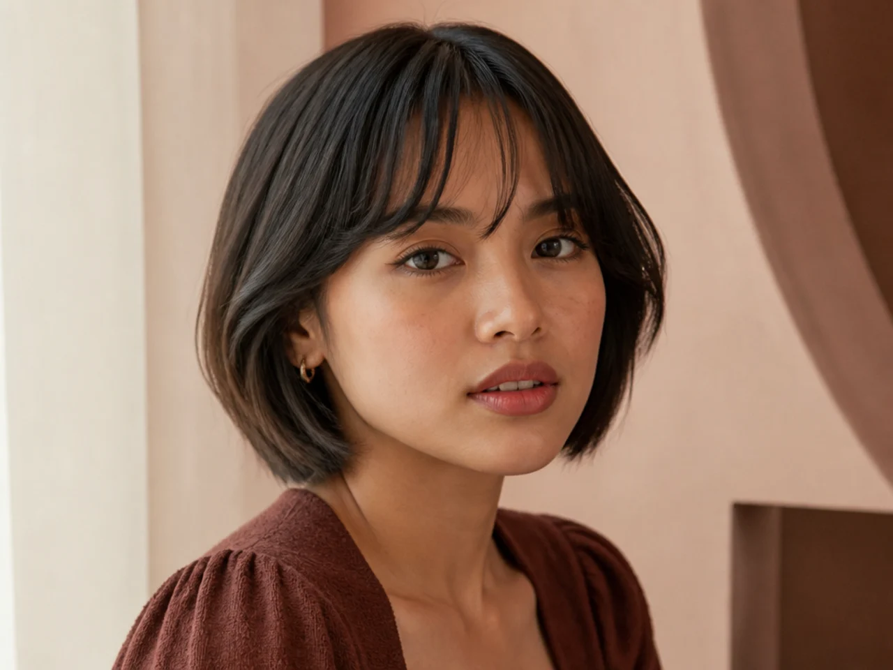 Curtain bangs on short straight hair