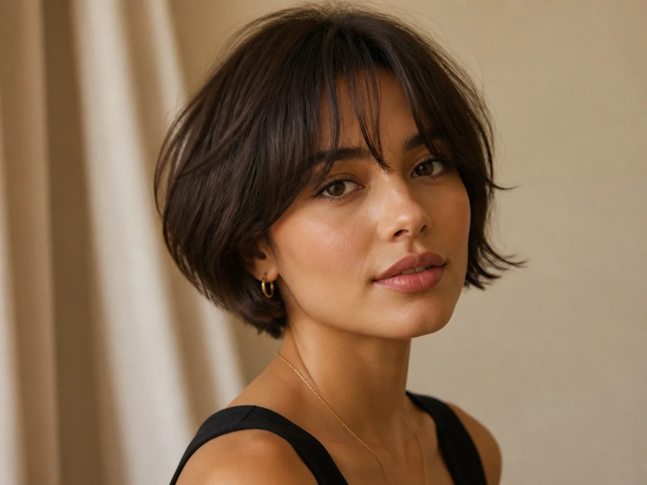 Curtain bangs on fine short hair