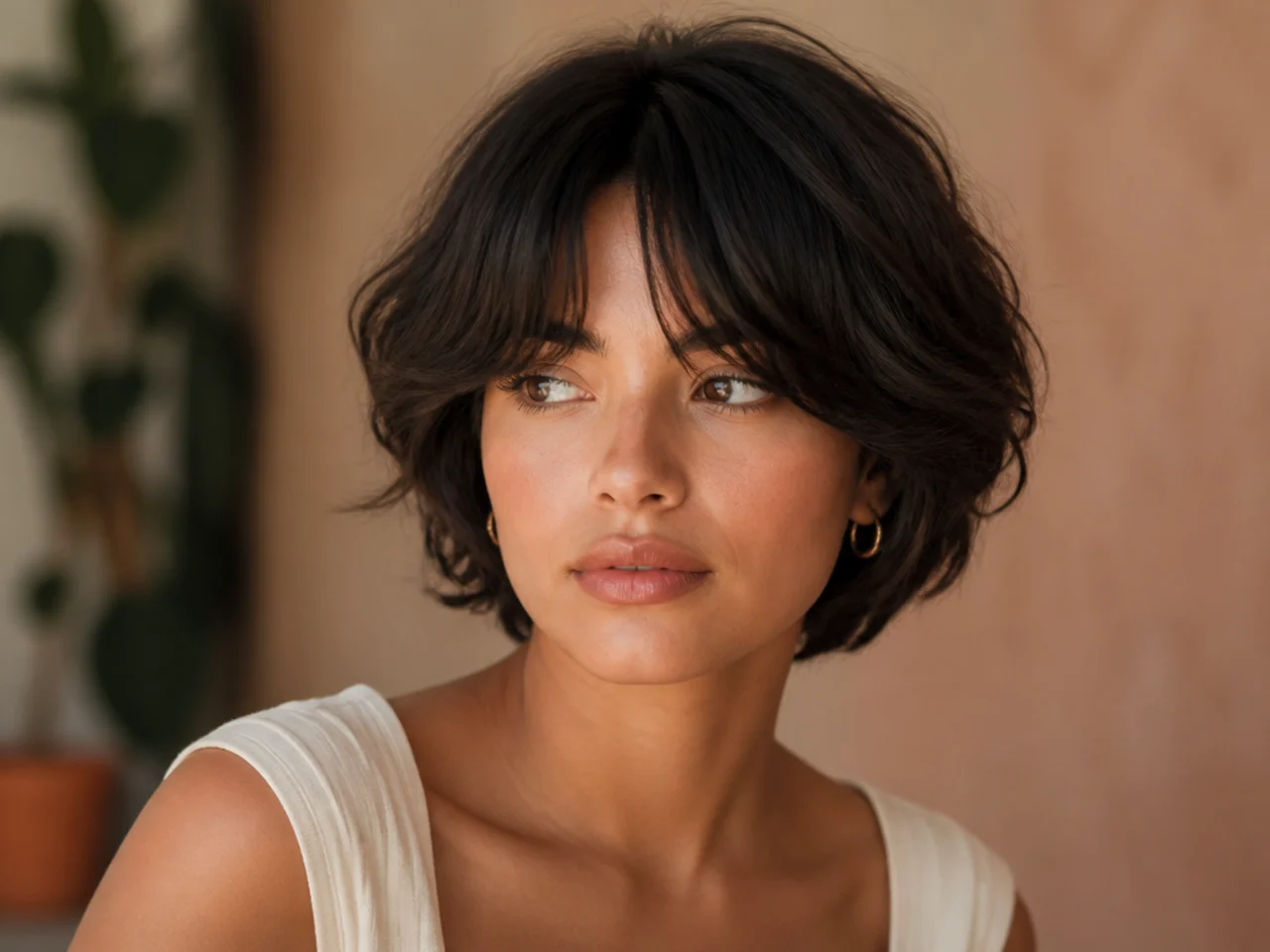 Curtain bangs on thick short hair