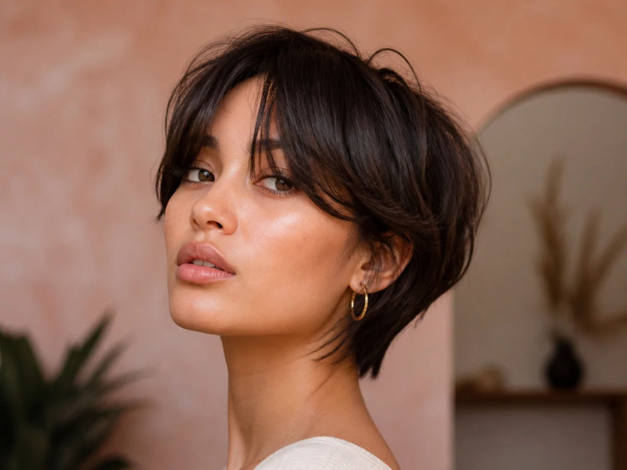Curtain bangs on a bixie cut
