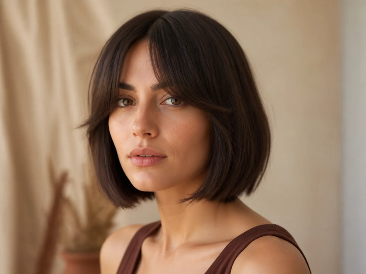 A curtain fringe with corners that do not blend into the bob
