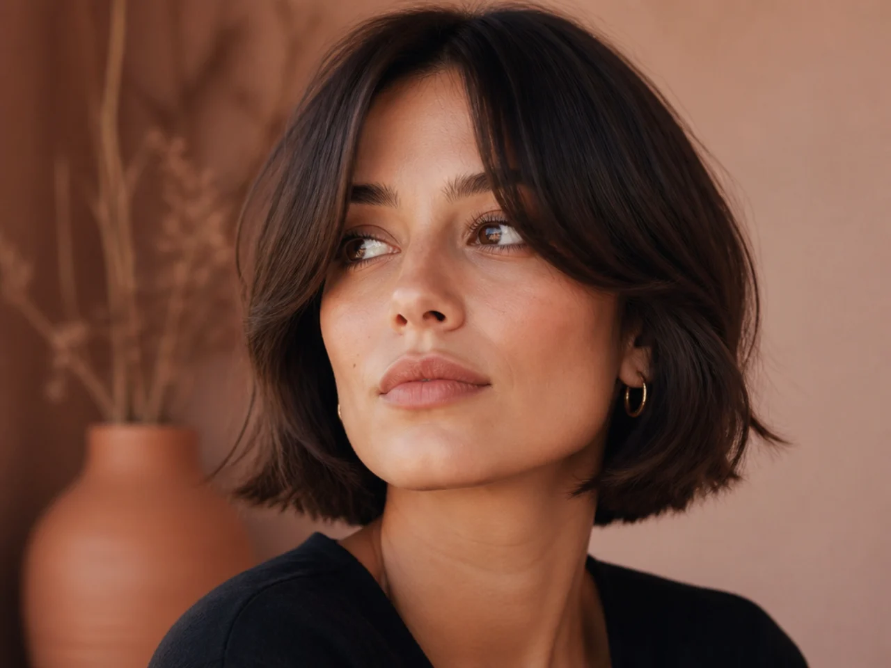 Curtain fringe corners blending into a short bob
