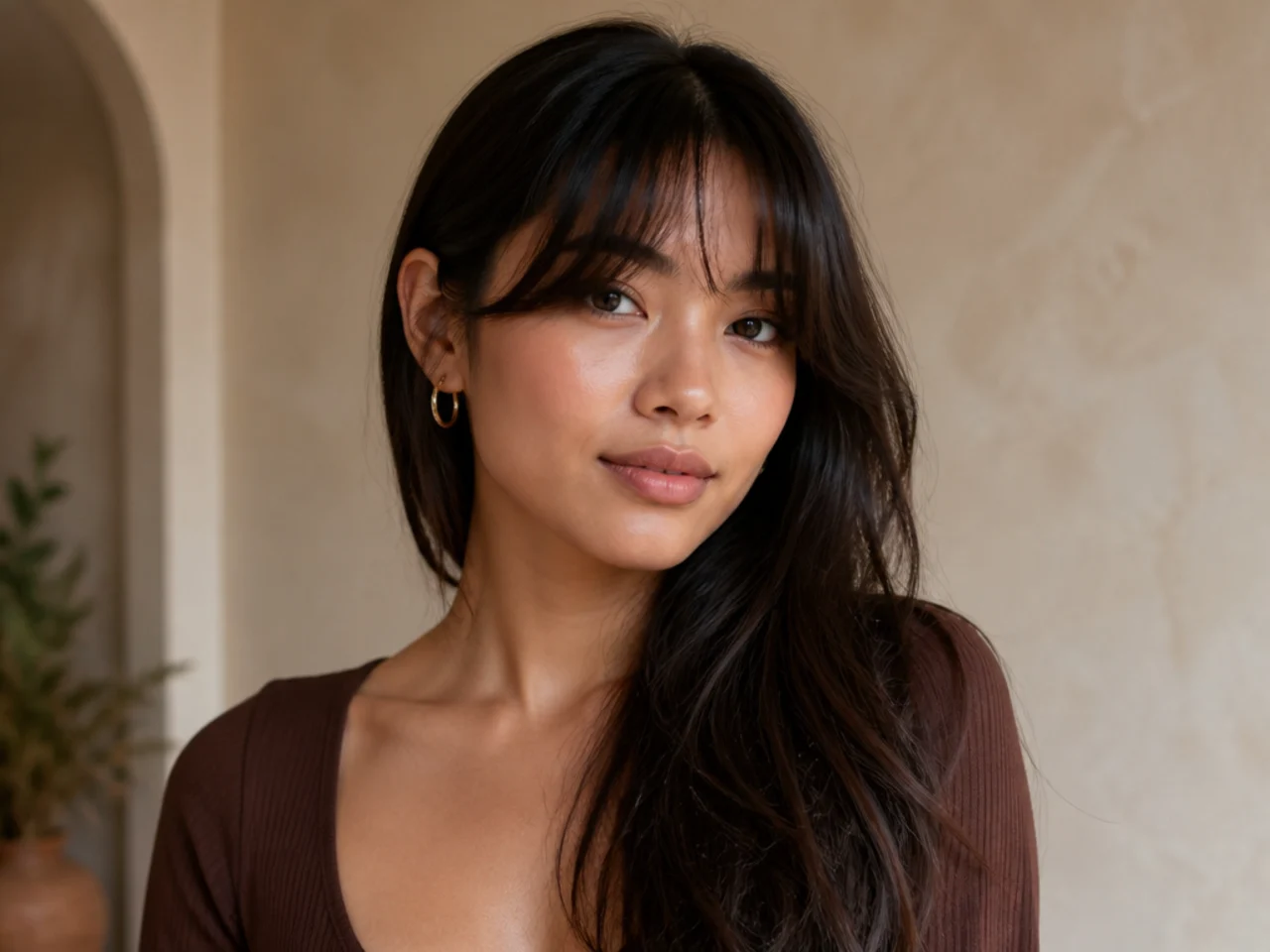 Curtain bangs with one side tucked behind the ear and the other left loose