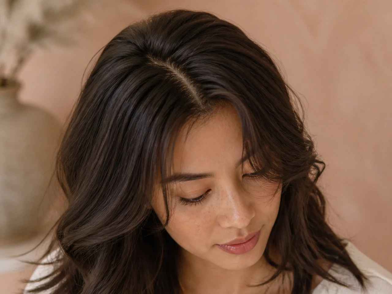 A front hairline cowlick with the curtain parting set to follow it