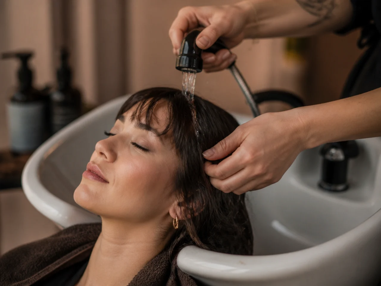 A fringe being rinsed alone at the basin between full washes