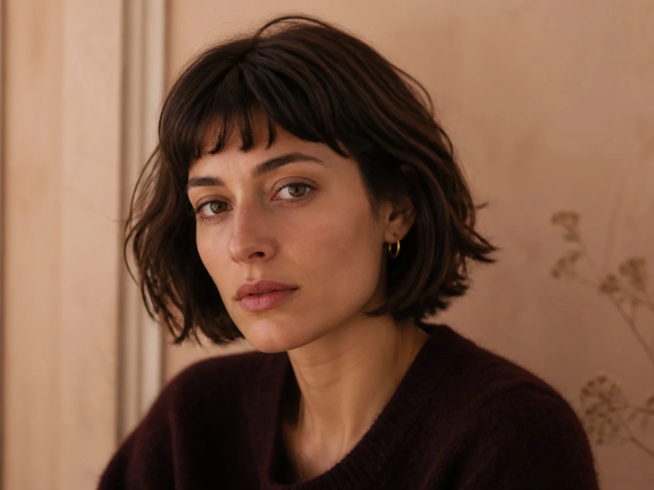 Short curtain bangs cut above the brow