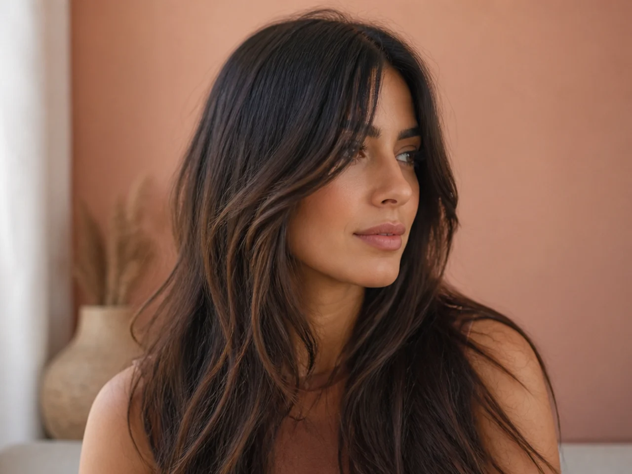 Longer curtain bangs cut to control a front cowlick