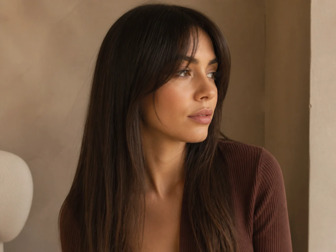 Curtain bangs on straight long hair