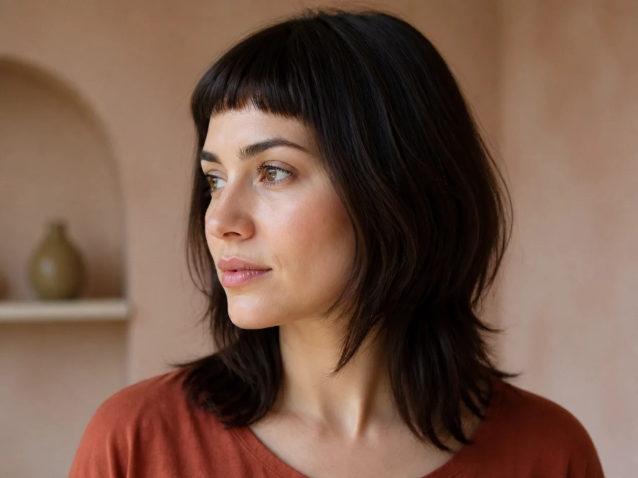 A fringe cut too short with a visible step at the layers