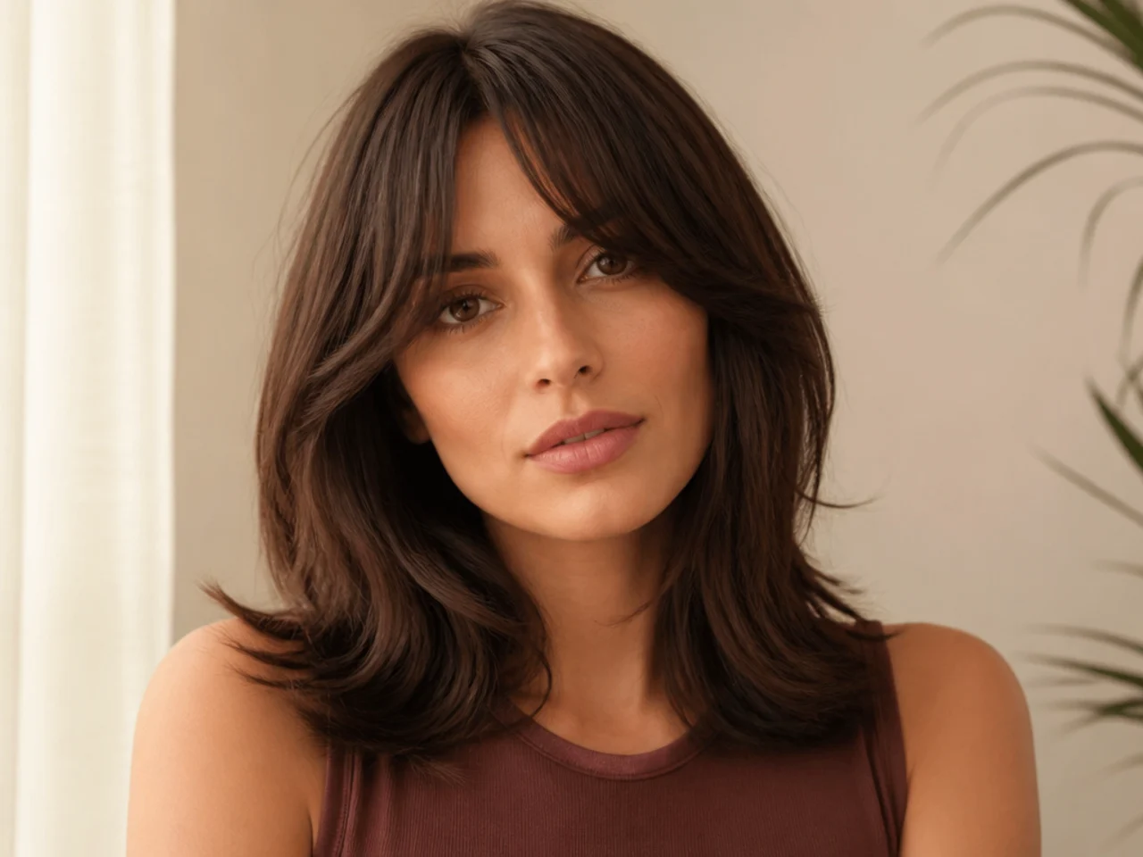 Curtain bangs on thick medium length hair
