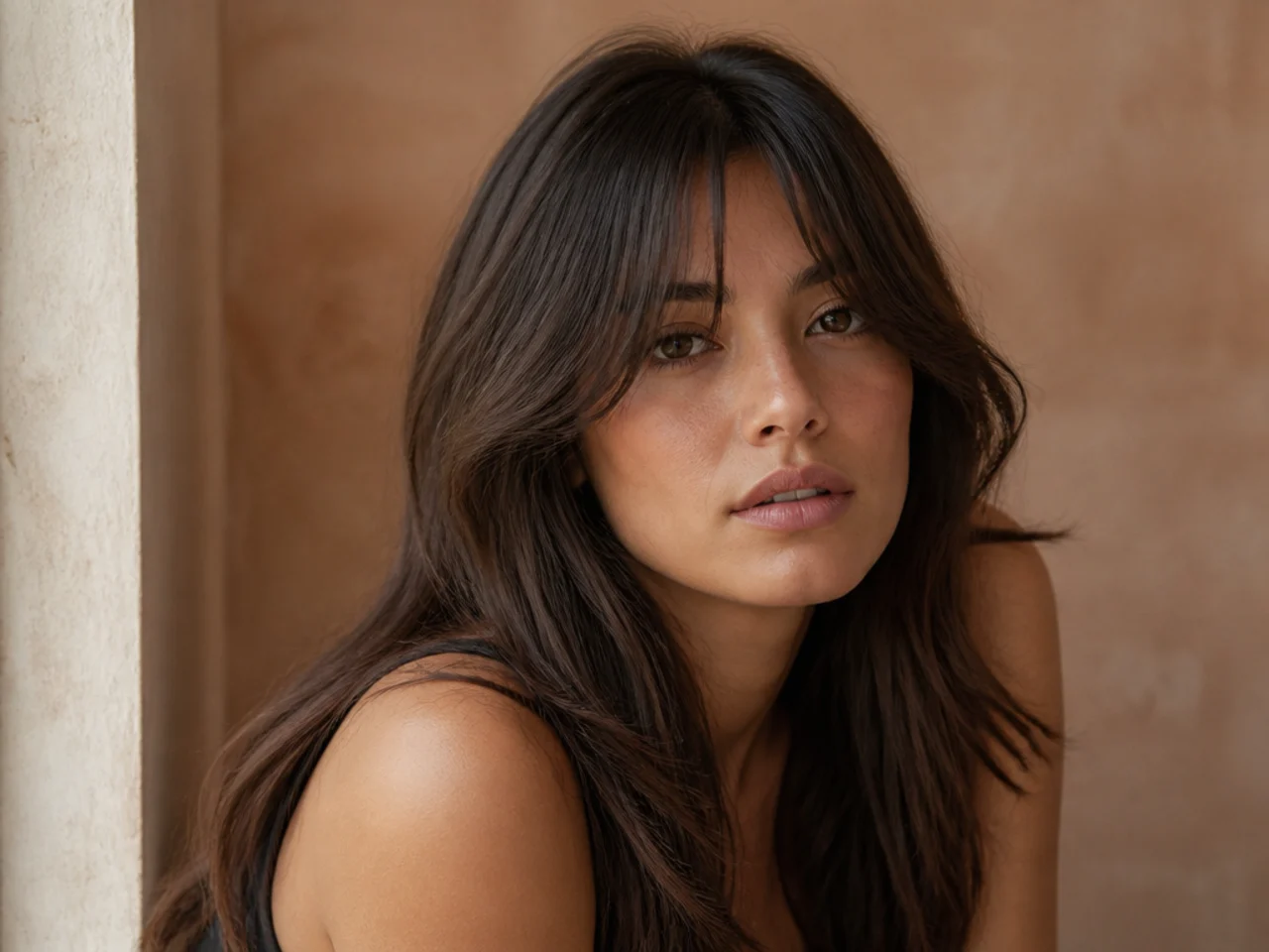 Curtain bangs with face framing layers