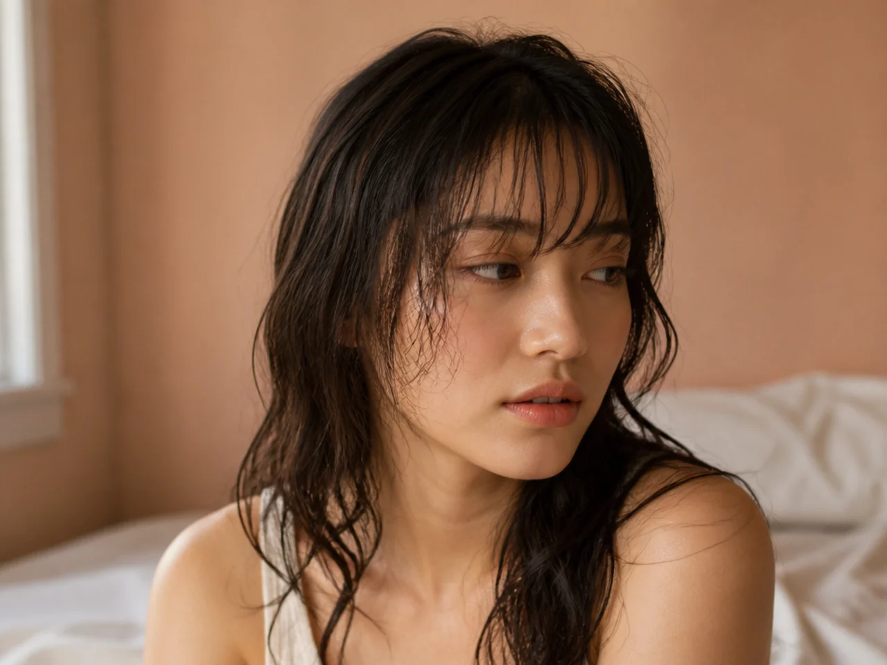 A wispy fringe air drying with no styling tools
