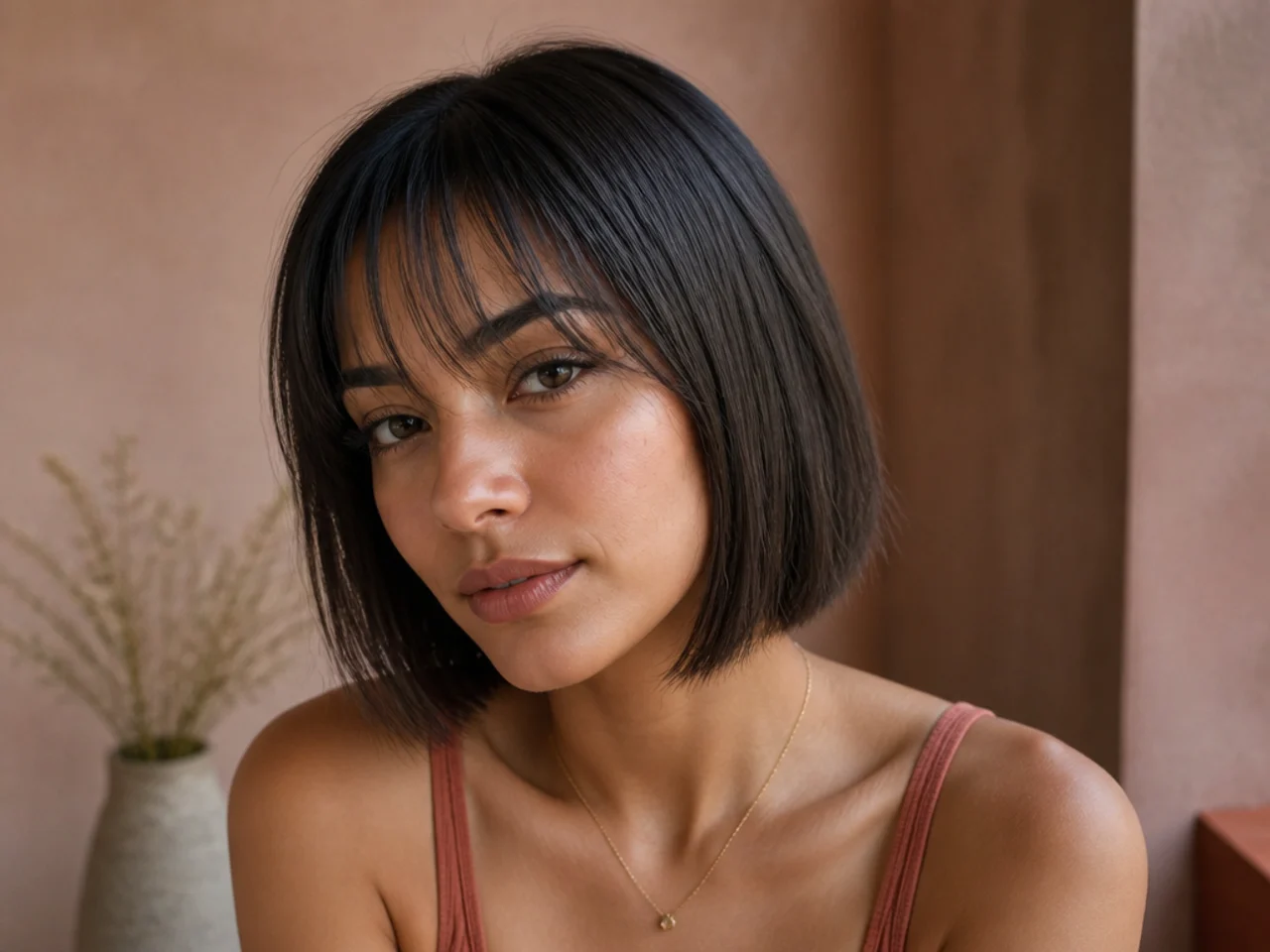 Straight short hair with separated wispy bangs